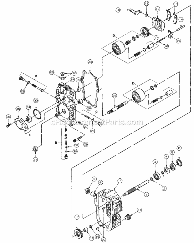 Hydrostatic Transmission Diagram and Parts List for 4815F 556C465M100 Cub Cadet Lawn Mower